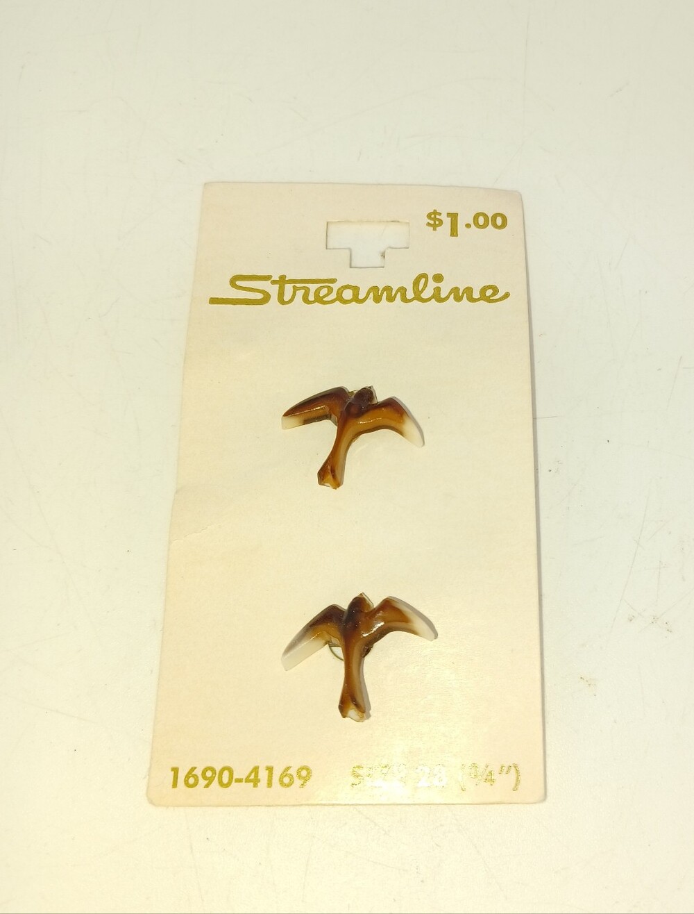 Vintage Plastic Bird Buttons, Swallow, aubergine & white ombré, airbrushed NOS